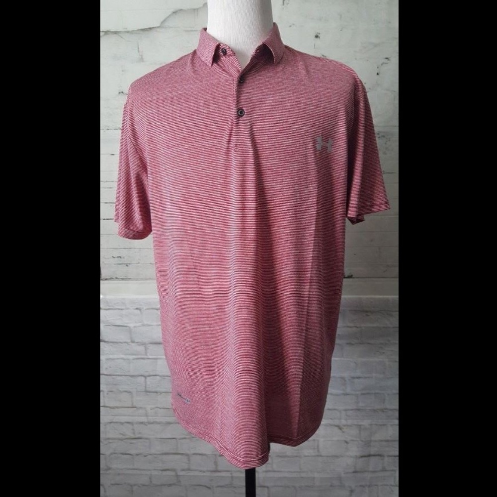 Men's Under Armour Red Striped Polo Shirt XL